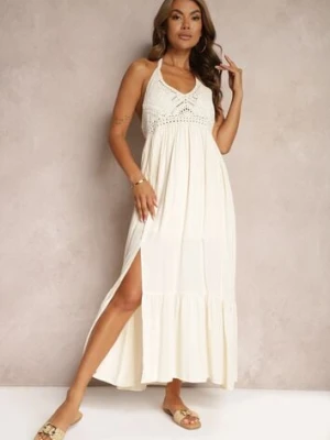 Beżowa Sukienka Boho Rozkloszowana z Wiskozy Risalenne bisou's project