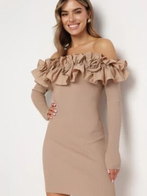 Beżowa Sukienka Hiszpanka Mini z Falbankami Xerxeni elsa.m by may