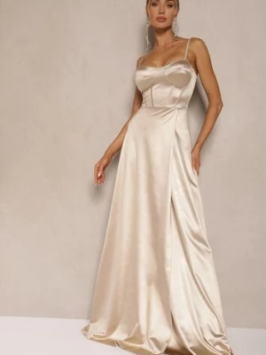 Beżowa Sukienka na Ramiączkach o Rozkloszowanym Kroju z Wiązaniem na Plecach Katirione allyson