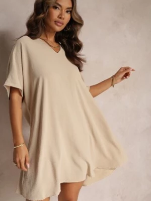 Beżowa Sukienka o Kroju Nietoperza z Ozdobnym Wiązaniem na Plecach Cylean new collection