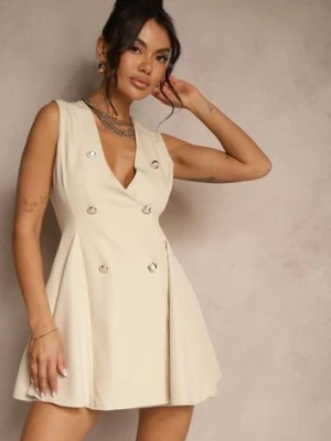 Beżowa Sukienka o Rozkloszowanym Kroju z Guzikami Tallisca lovery