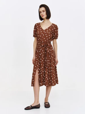 Beżowa sukienka w groszki Top Secret