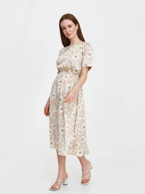 Beżowa sukienka w jasne kwiaty Top Secret