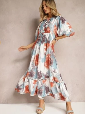 Beżowa Sukienka w Stylu Boho z Krótkim Rękawem z Falbanką i Rękawem 3/4 Valendra lily rose