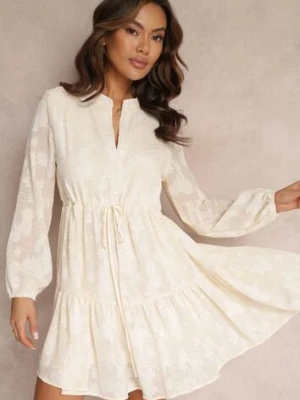 Beżowa Sukienka Wiązana Sznurkiem z Falbanką Moorea bisou's project