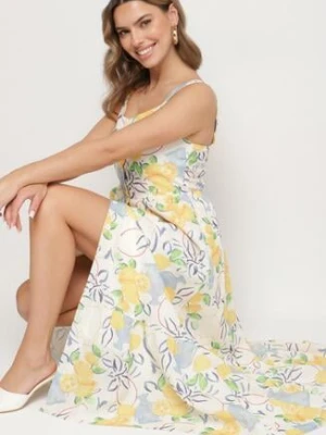 Beżowa Sukienka z Bawełny ze Wzorem Cytryn Evitriss retro & icone