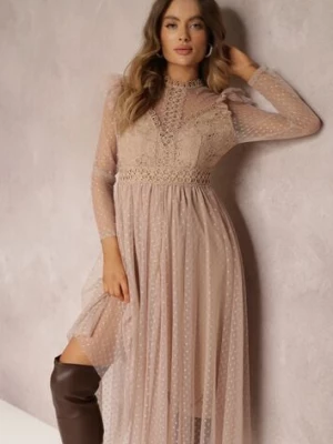 Beżowa Sukienka z Koronką i Tiulem Welvia elsa.m by may