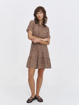 Beżowa sukienka z wiązaniem w pasie Top Secret