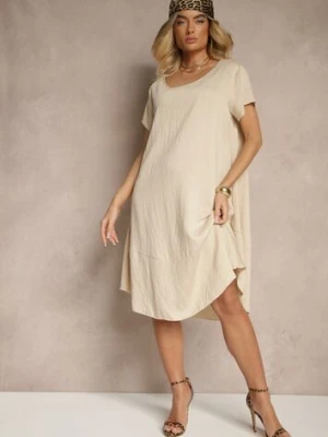 Beżowa Sukienka z Wiskozy o Rozkloszowanym Kroju Irisena cflo