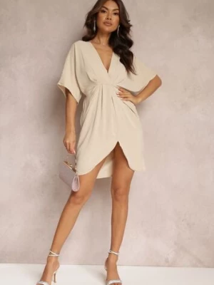 Beżowa Sukienka z Wiskozy typu Nietoperz Neollia j studio