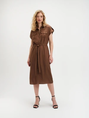 Beżowa szmizjerka z krótkim rękawem Top Secret