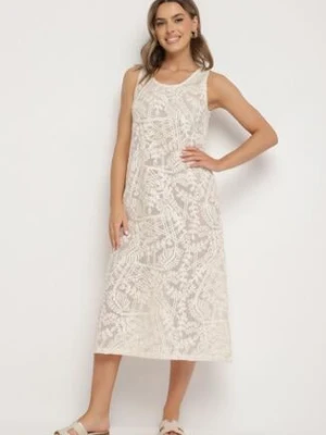 Beżowa Szydełkowa Sukienka z Bawełny w Stylu Boho Baniretia rosa