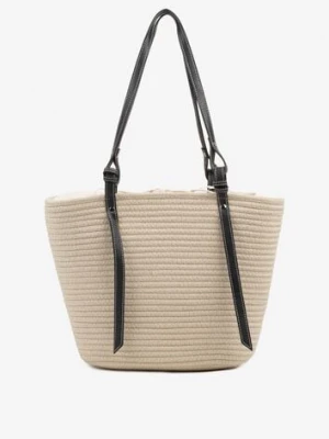 Beżowa Szydełkowa Torebka Typu Shopper z Bawełny Mevonna
