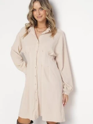 Beżowa Taliowana Sukienka Koszulowa Mini Arukini lily rose