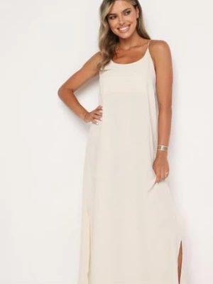 Beżowa Taliowana Sukienka na Ramiączkach Rivaniell