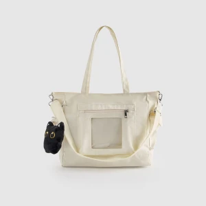 Beżowa torba shopper z brelokiem i portfelikiem House
