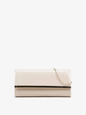 Beżowa Torebka Kopertówka z Dodatkowym Łańcuszkiem i Metalicznym Zdobieniem Galatina caely