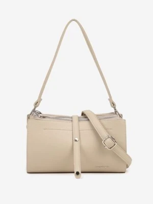 Beżowa Torebka Listonoszka Prostokątna z Suwakiem i Rączką oraz Paskiem Lumeviane luigisanto