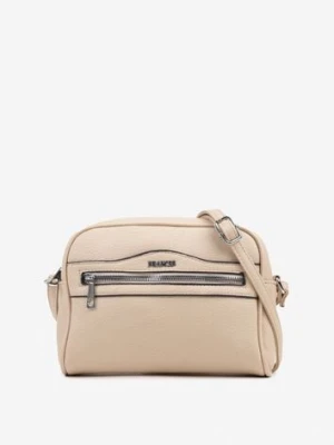 Beżowa Torebka Listonoszka z Metalicznym Napisem Nilofae francis