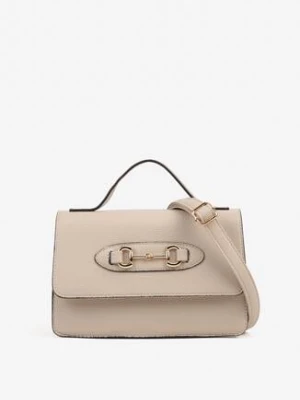 Beżowa Torebka Listonoszka z Ozdobnym Zapięciem z Paskiem Nanilira fashion&bags