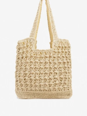 Beżowa Torebka Plażowa Typu Shopper w Stylu Boho Galira Versoli