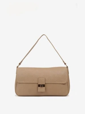 Beżowa Torebka Prostokątna na Ramię Ozdobiona Metaliczną Aplikacją Aderrive chantal firenze