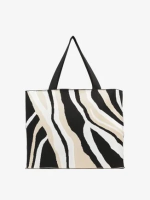 Beżowa Torebka Shopper z Suwakiem w Abstrakcyjny Print Salidrea