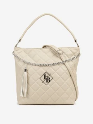 Beżowa Torebka Shopperka z Pikowaniem i Paskiem Lanarista fashion&bags