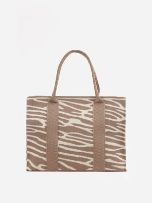 Beżowa Torebka Tote z Rączką i Paskiem w Animal Print Horda Versoli