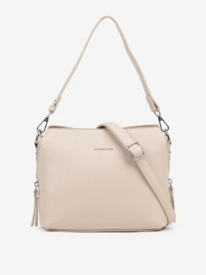 Beżowa Torebka Typu Listonoszka Ozdobiona Napisem Sadelli luigisanto