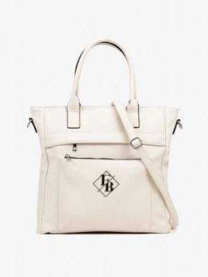 Beżowa Torebka Typu Shopper z Paskiem Crossbody Zdobiona Aplikacją Idaniela caely