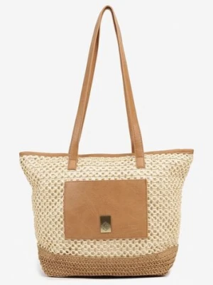 Beżowa Torebka Typu Shopper z Plecionką Felarena