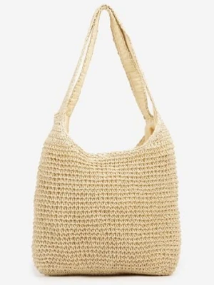 Beżowa Torebka Typu Shopper z Plecionki Felevera