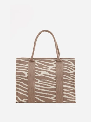 Beżowa Torebka w Stylu Shopper w Zebrę z Regulowanym Paskiem i Rączkami Tolip Versoli
