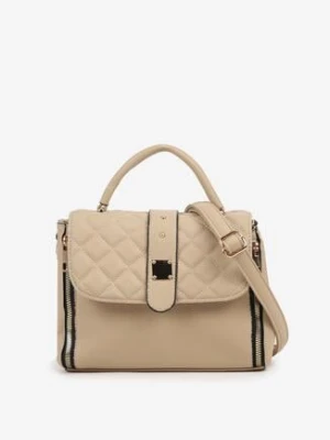 Beżowa Torebka z Pikowaną Klapą na Ramię Lanothrea hangfan