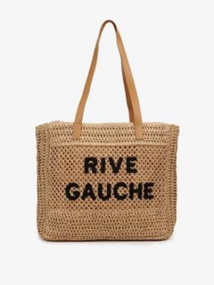 Beżowa Torebka z Plecionki z Ozdobnym Napisem Irubia