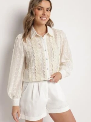 Beżowa Transparentna Koszula Zdobiona Koronką i Metaliczną Nicią Sefelia elsa.m by may