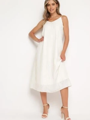 Beżowa Trapezowa Sukienka na Ramiączkach z Koralikami i Cyrkoniami Dimzuri elsa.m by may