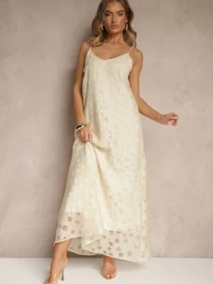 Beżowa Trapezowa Sukienka z Wiskozą na Ramiączkach Silarisse rosa