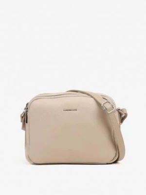 Beżowa Trzykomorowa Torebka Listonoszka z Metalicznym Napisem Redamila luigisanto