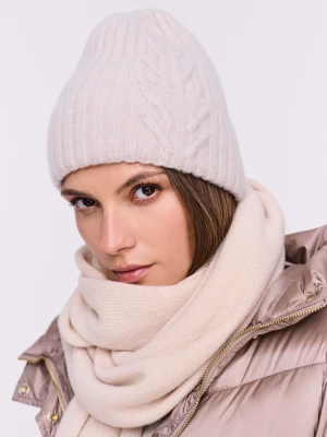 Beżowa wełniana czapka z dodatkiem kaszmiru TARANKO