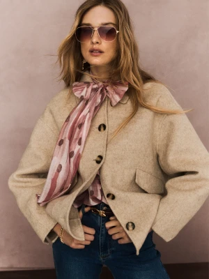 Beżowa wełniana kurtka na guziki typu double face TARANKO