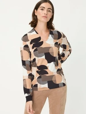 Beżowa wiskozowa bluzka damska Hannah z geometrycznym wzorem – Urban Wild Olsen