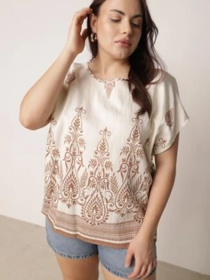 Beżowa Wiskozowa Bluzka z Etnicznym Wzorem Melloshell j&x