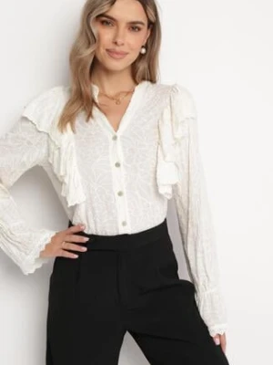 Beżowa Wiskozowa Koszula z Haftowanej Tkaniny z Falbankami Emsley lily rose