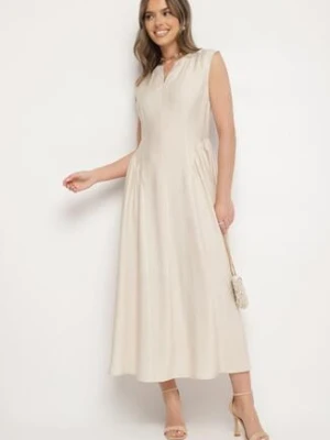 Beżowa Wiskozowa Sukienka o Rozkloszowanym Kroju Lirice unigirl