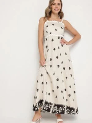 Beżowa Wiskozowa Sukienka z Geometrycznym Wzorem Lenirisa cflo