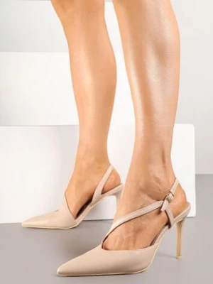 Beżowe Asymetryczne Sandały Vices na Obcasie ze Szpiczastym Noskiem Niriese