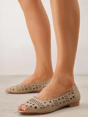 Beżowe Ażurowe Balerinki ze Skóry Naturalnej z Odkrytym Noskiem Helyss m.daszynski