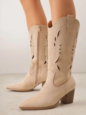 Beżowe Ażurowe Botki Kowbojki VICES na Słupku Falenatea